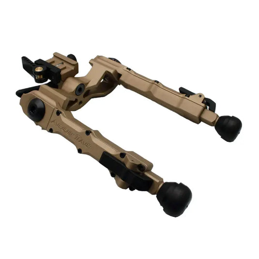 Bipiede AccuTac WB-4 QD FDE Flat Dark Earth – Vista laterale con attacco QD e gambe estese | ZEM