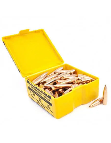 Laden Sie das Bild in Galerie -Viewer, Box of .30 caliber 168gr Berger Hybrid Target bullets for rifles, showcased in yellow packaging.
